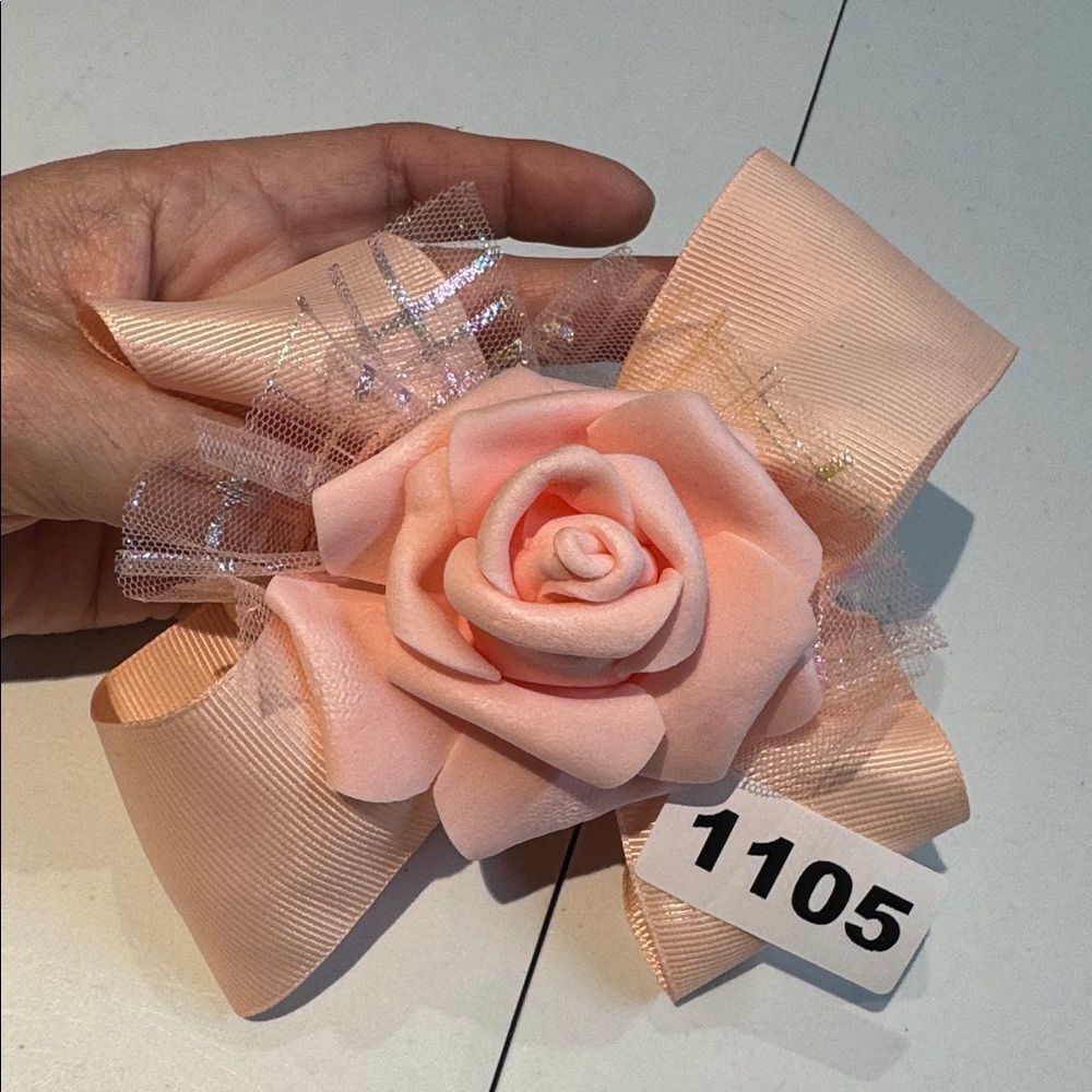 1105 Peach Color Rose Hair Bow Alligator Clip